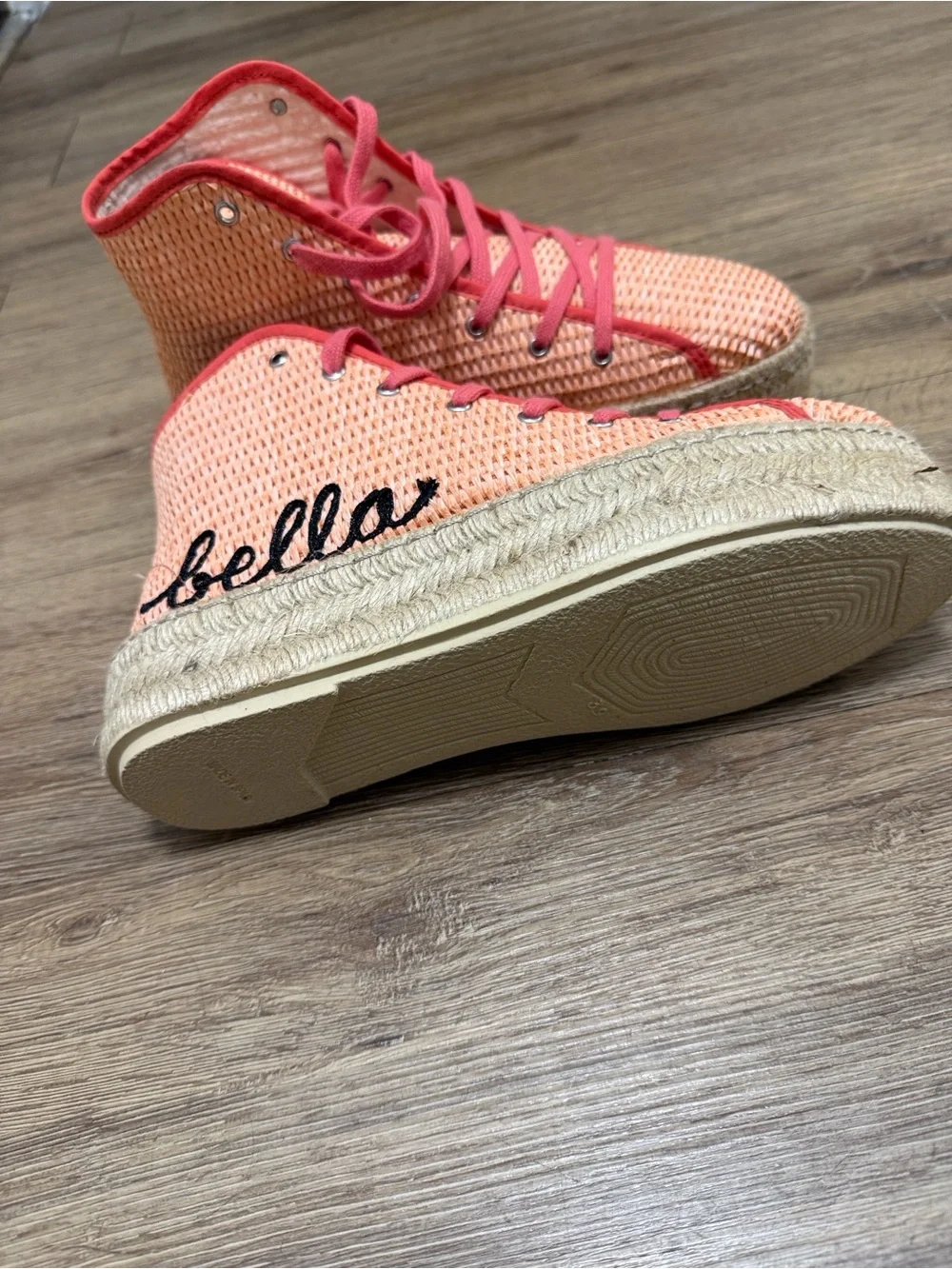 Anthropologie Coral Woven High-Top Espadrilles with Script Detail